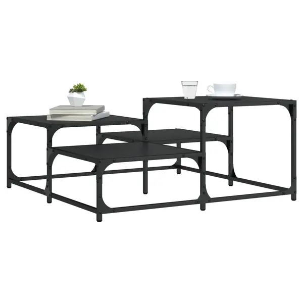 Gossi masuta de cafea, negru, 87,5x87,5x40 cm, lemn prelucrat
