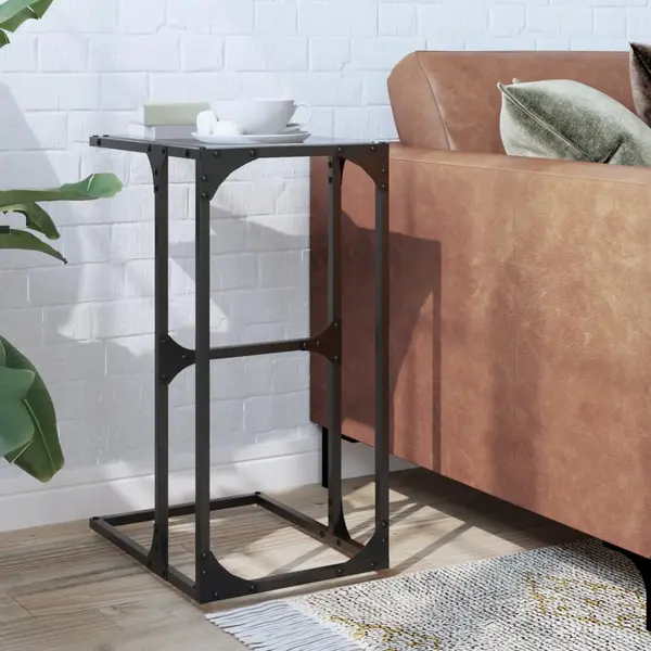 Gossi masuta laterala blat din sticla neagra 40x30x61,5 cm otel