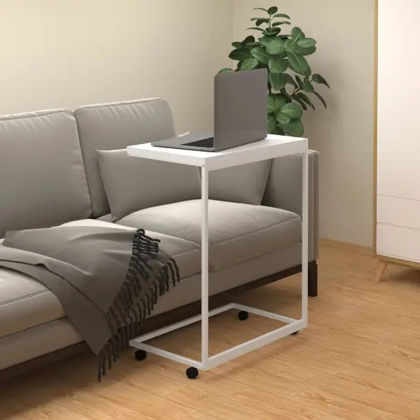 Gossi masuta laterala cu roti, alb, 55x35x70 cm, lemn prelucrat
