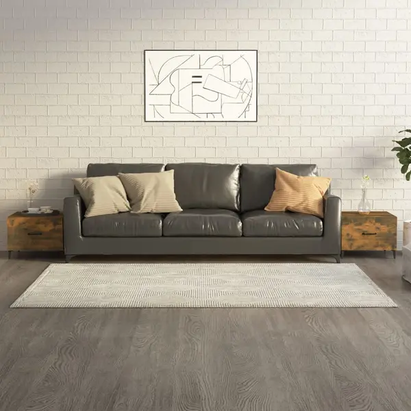 Gossi masute cafea picioare metalice 2 buc stejar fumuriu 50x50x40 cm