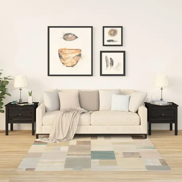 Gossi mese laterale, 2 buc., negru, 50x50x49 cm, lemn masiv de pin
