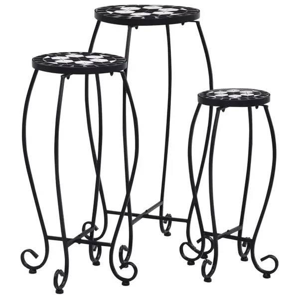 Gossi mese mozaic, 3 buc., negru si alb, ceramica