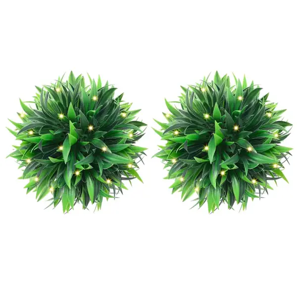 Gossi mingi artificiale din lemn de cimis cu lumini led 2 buc verde