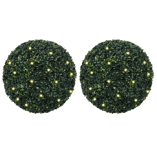 Gossi mingi artificiale din lemn de cimis cu lumini led 2 buc verde