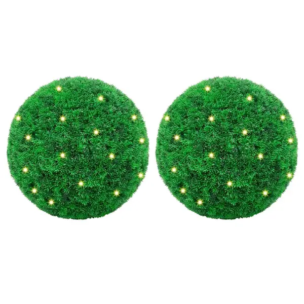 Gossi mingi artificiale din lemn de cimis cu lumini led 2 buc verde