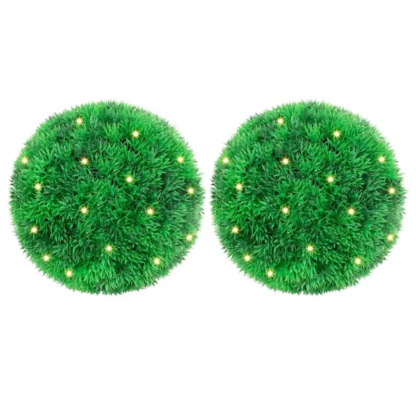 Gossi mingi artificiale din lemn de cimis cu lumini led 2 buc verde