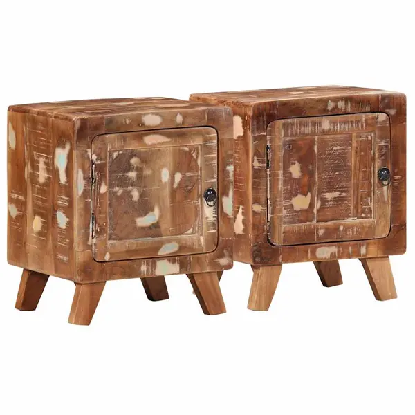 Gossi noptiera 2 buc 40x32x46 cm lemn masiv recuperat