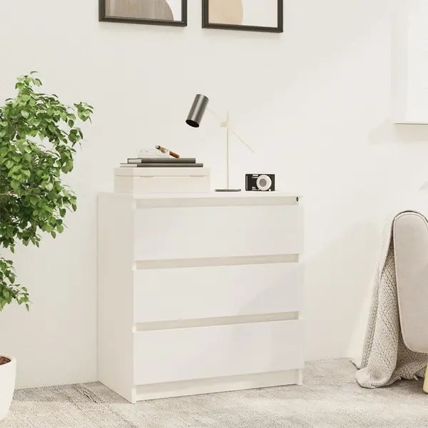 Gossi noptiera, alb, 60x36x64 cm, lemn masiv de pin