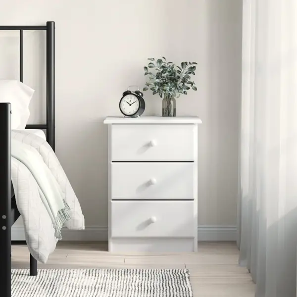 Gossi noptiera alta, alb, 41x35x55,5 cm, lemn masiv de pin