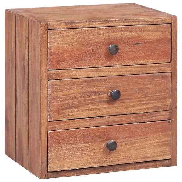 Gossi noptiera cu 3 sertare, 35 x 25 x 35 cm, lemn masiv reciclat