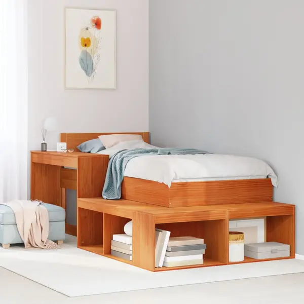 Gossi noptiera cu birou, maro ceruit, 232x112x75 cm lemn masiv de pin