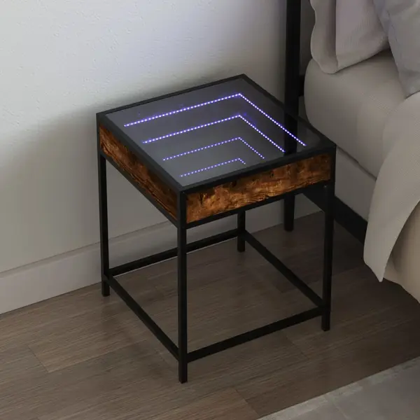 Gossi noptiera cu led infinity, stejar fumuriu, 40x40x51 cm