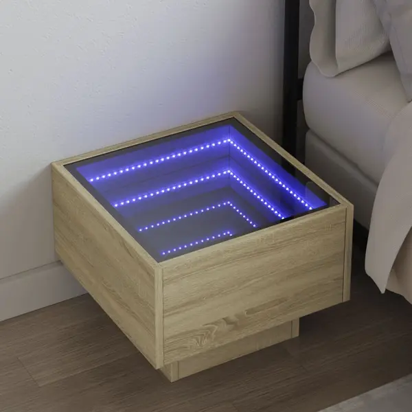 Gossi noptiera cu led infinity, stejar sonoma, 40x40x30 cm