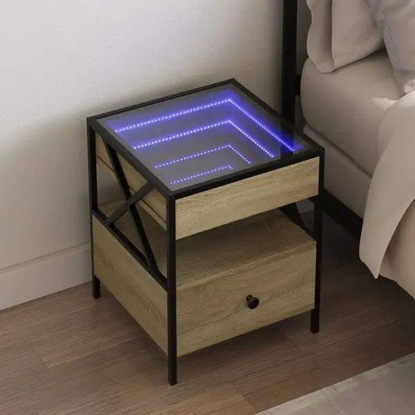 Gossi noptiera cu led infinity, stejar sonoma, 40x40x51 cm