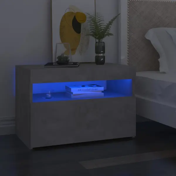 Gossi noptiera cu lumini led, 2 buc., gri beton, 60x35x40 cm