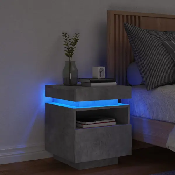 Gossi noptiera cu lumini led, gri beton, 40x39x48,5 cm