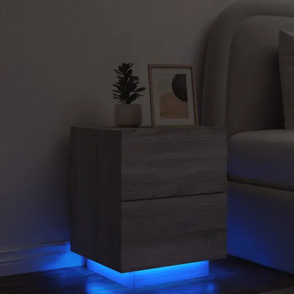 Gossi noptiera cu lumini led, sonoma gri, lemn prelucrat