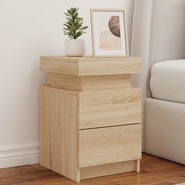 Gossi noptiera cu lumini led, stejar sonoma, 35x39x55 cm