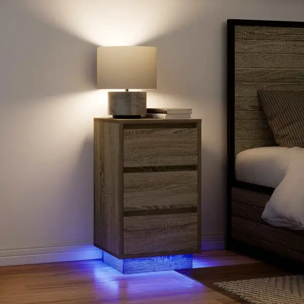 Gossi noptiera cu lumini led stejar sonoma 38x34x65 cm