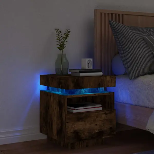Gossi noptiera cu lumini led, stejar sonoma, 40x39x48,5 cm