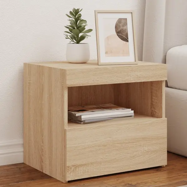 Gossi noptiera cu lumini led, stejar sonoma, 50x40x45 cm