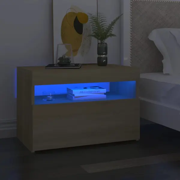 Gossi noptiera cu lumini led, stejar sonoma, 60x35x40 cm