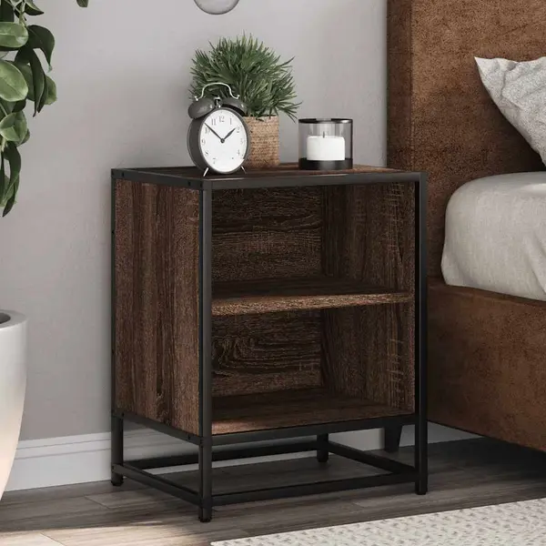 Gossi noptiera din stejar maro 40x31x50 cm lemn prelucrat si metal