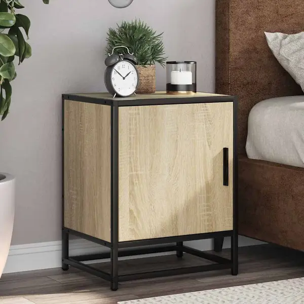 Gossi noptiera din stejar sonoma 40x31x50 cm lemn prelucrat si metal