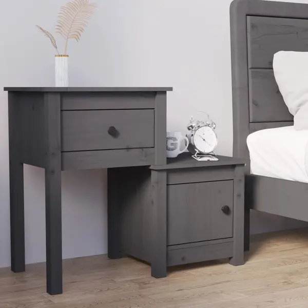 Gossi noptiera, gri, 79,5x38x65,5 cm, lemn masiv de pin
