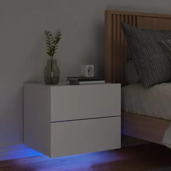 Gossi noptiera montata pe perete cu lumini led, alb