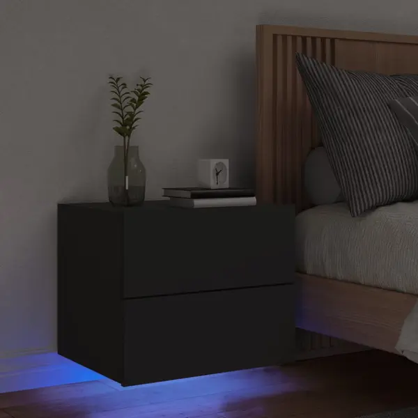 Gossi noptiera montata pe perete cu lumini led, negru