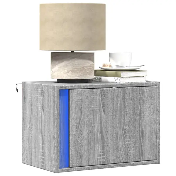 Gossi noptiera montata pe perete cu lumini led, sonoma gri