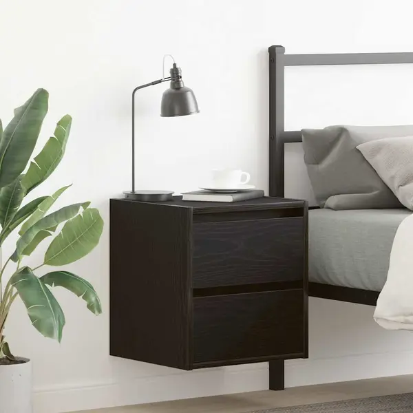 Gossi noptiera montata pe perete stejar negru 38x34x40 cm