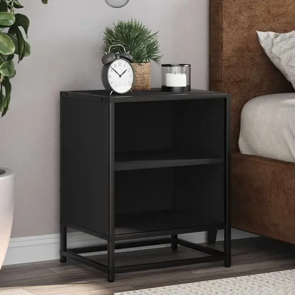 Gossi noptiera neagra 40x31x50 cm lemn prelucrat si metal