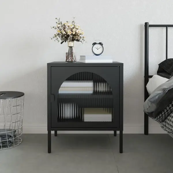 Gossi noptiera, negru, 50x35x60 cm, sticla si otel