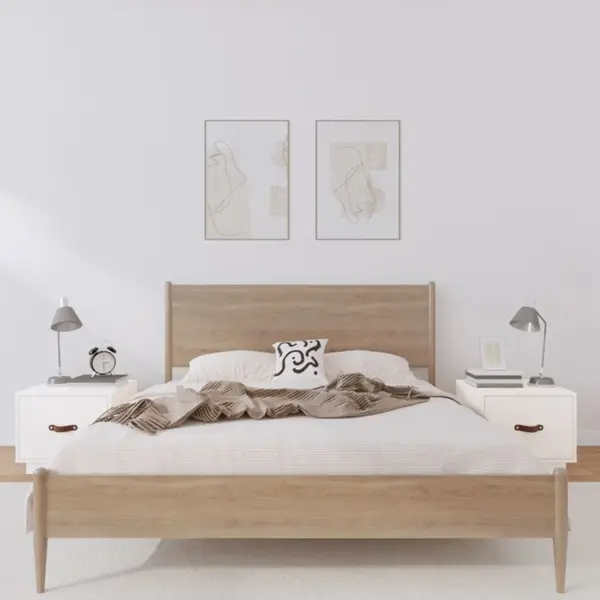 Gossi noptiere, 2 buc., alb, 40x34x35 cm, lemn masiv de pin
