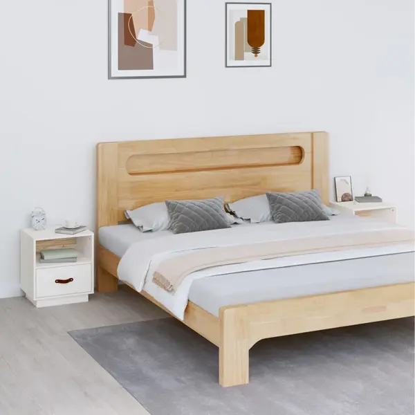 Gossi noptiere, 2 buc., alb, 40x34x45 cm, lemn masiv de pin