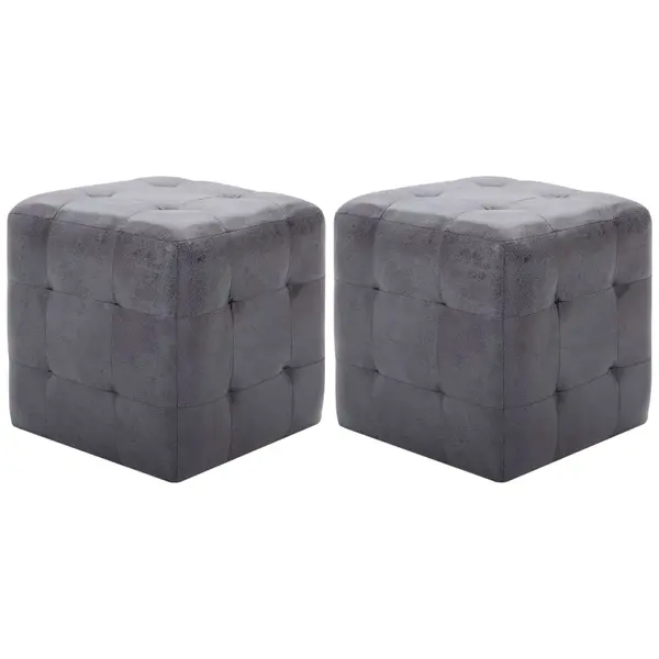 Gossi noptiere, 2 buc., gri, 30x30x30 cm, piele intoarsa ecologica