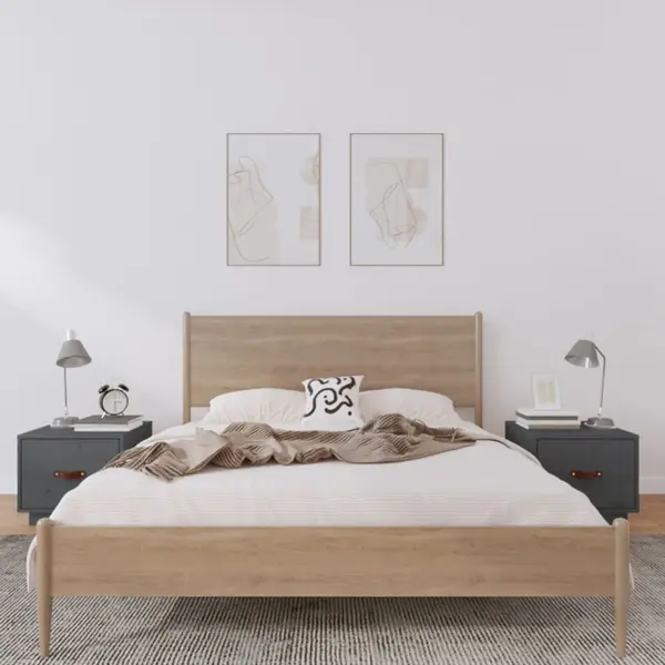 Gossi noptiere, 2 buc., gri, 40x34x35 cm, lemn masiv de pin