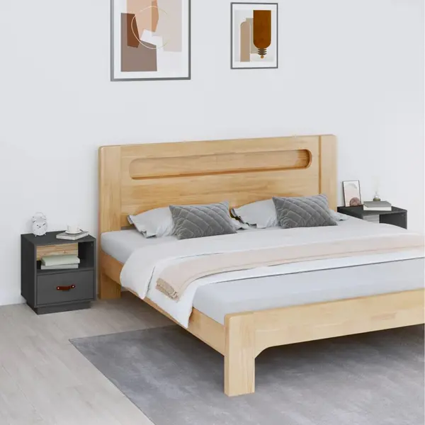 Gossi noptiere, 2 buc., gri, 40x34x45 cm, lemn masiv de pin