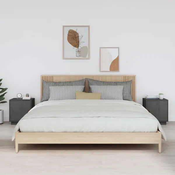 Gossi noptiere, 2 buc., gri, 40x34x45 cm, lemn masiv de pin