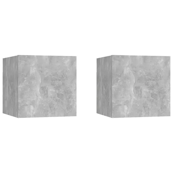 Gossi noptiere, 2 buc., gri beton, 30,5x30x30 cm, lemn prelucrat