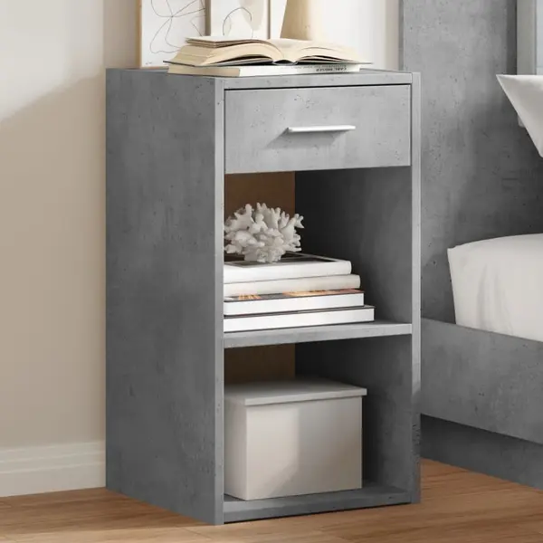 Gossi noptiere, 2 buc., gri beton, 35x34x65 cm, lemn prelucrat