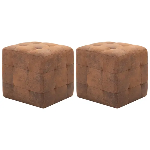Gossi noptiere, 2 buc., maro, 30x30x30, piele intoarsa ecologica