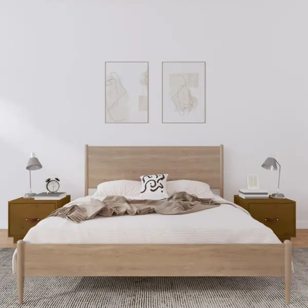 Gossi noptiere, 2 buc, maro miere, 40x34x35 cm, lemn masiv de pin