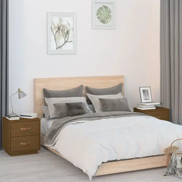 Gossi noptiere, 2 buc., maro miere, 40x34x45 cm, lemn masiv de pin