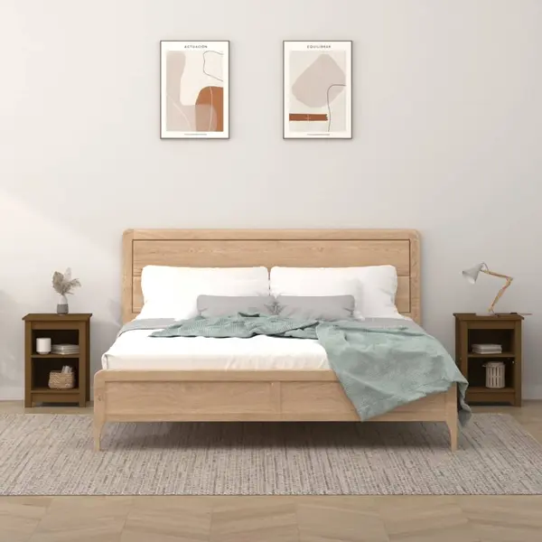 Gossi noptiere, 2 buc, maro miere, 40x35x55 cm, lemn masiv de pin