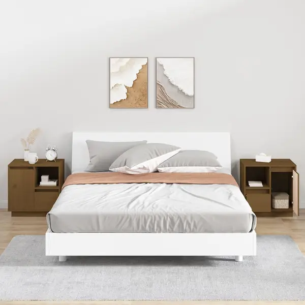 Gossi noptiere, 2 buc., maro miere, 50x34x50 cm, lemn masiv de pin
