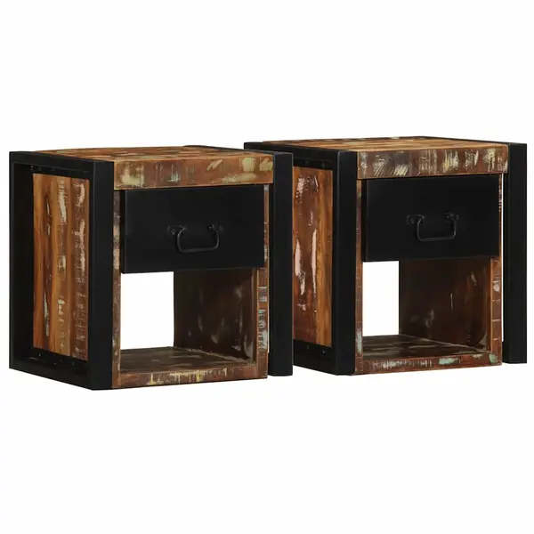 Gossi noptiere 2 buc multicolore 40x35x40 cm lemn masiv recuperat