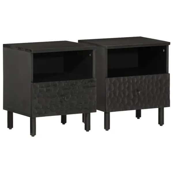 Gossi noptiere, 2 buc., negru, 40x33x46 cm, lemn masiv de mango